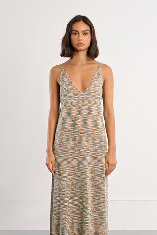 70s Print Knit Maxi Dress