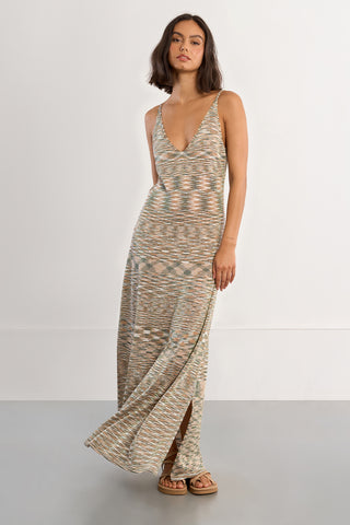 70s Print Knit Maxi Dress