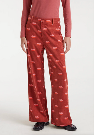 Corduroy Lips Print Pants