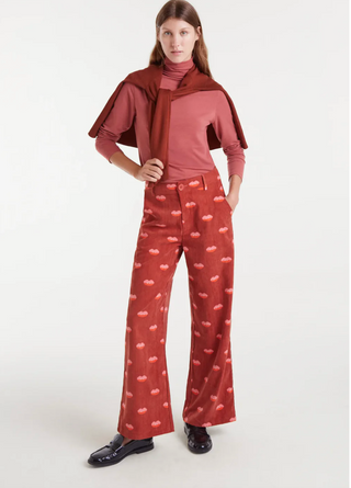 Corduroy Lips Print Pants