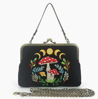 Kiss Lock Embroidered Celestial Mushroom Bag