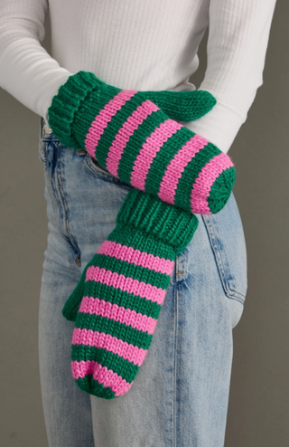 Rib Stripe Fleece Lined Knit Mittens