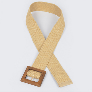 Stretchy Wooden Buckle Straw Belt