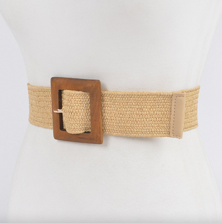 Stretchy Wooden Buckle Straw Belt