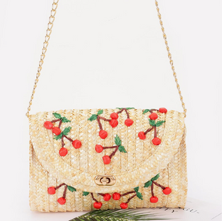 Embroidered Woven Cherry Clutch Bag