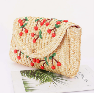 Embroidered Woven Cherry Clutch Bag
