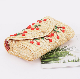 Embroidered Woven Cherry Clutch Bag