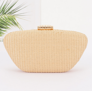 Embroidered Straw Cherry Clutch Bag