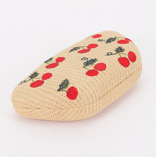 Embroidered Straw Cherry Clutch Bag