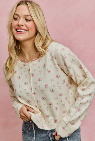 Floral Button Down Cardigan Sweater