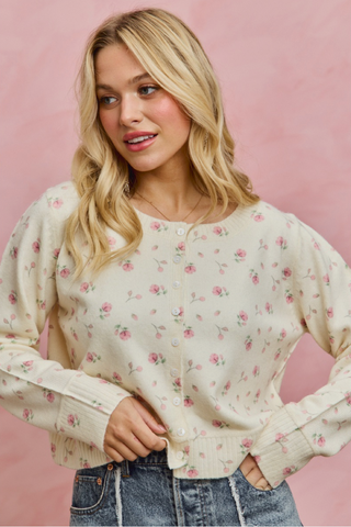 Floral Button Down Cardigan Sweater