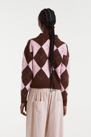 Diamond-Stitch Argyle Collar Knit Sweater