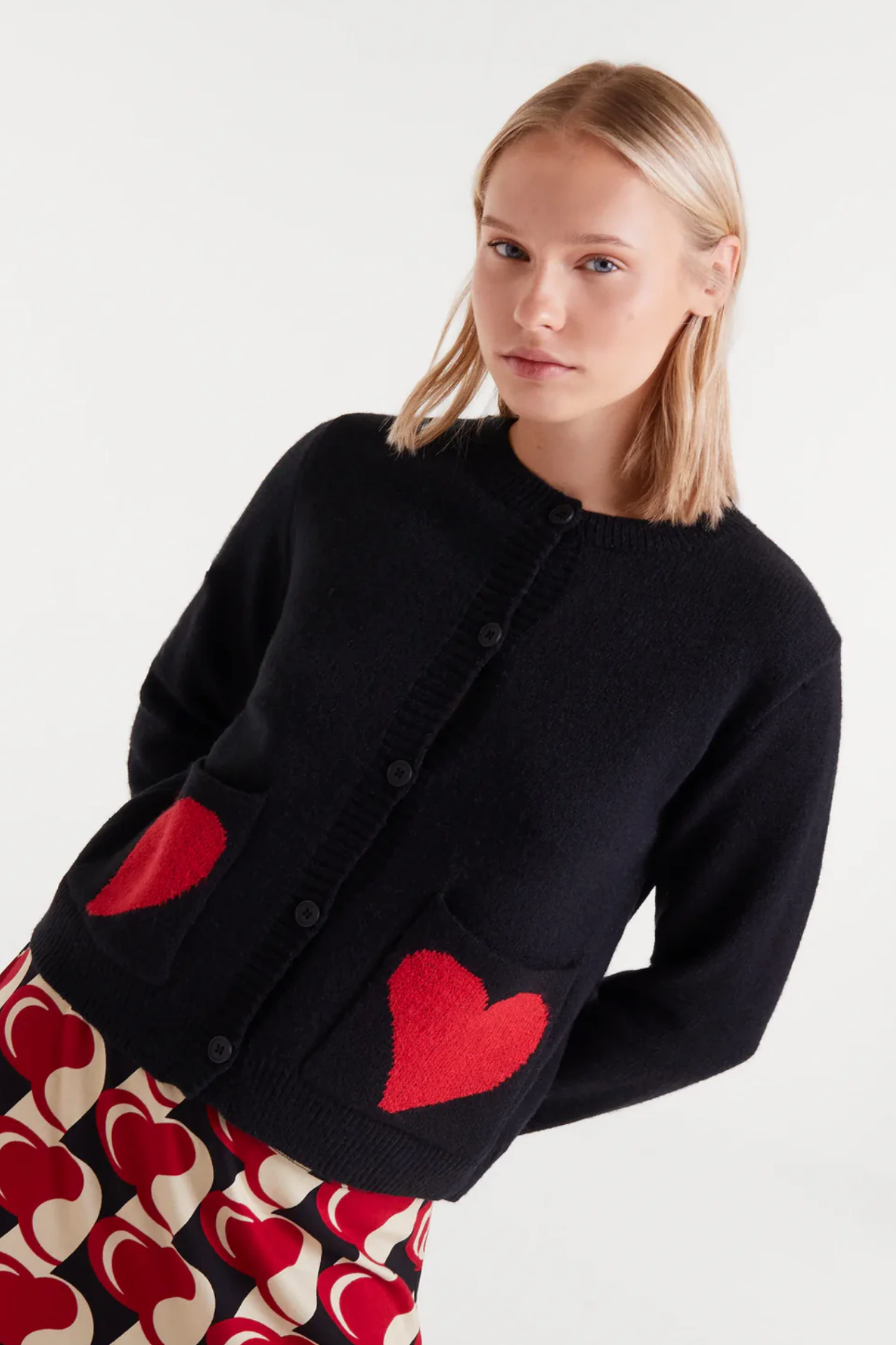 ameri HEART LAME KNIT CARDIGAN TOP Saachi Heart Open Front ameri HEART LAME KNIT CARDIGAN TOP Saachi Heart Open Front