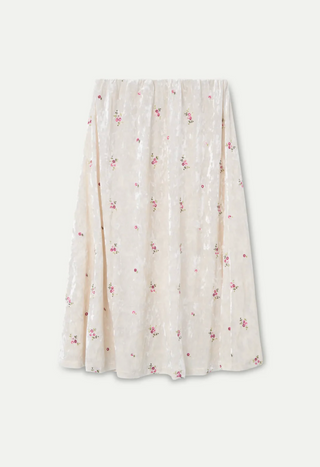 Floral Embroidered Velvet Midi Skirt