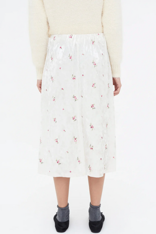 Floral Embroidered Velvet Midi Skirt