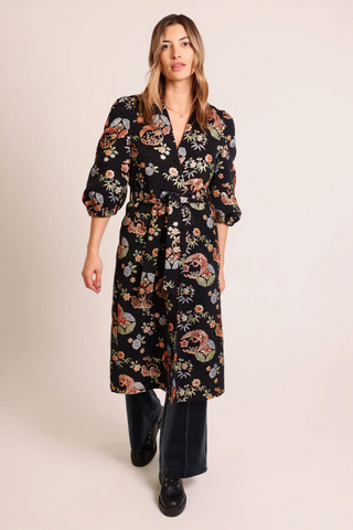 Floral Puff Sleeve Duster Coat