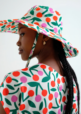 Cherry Print Crepe Hat