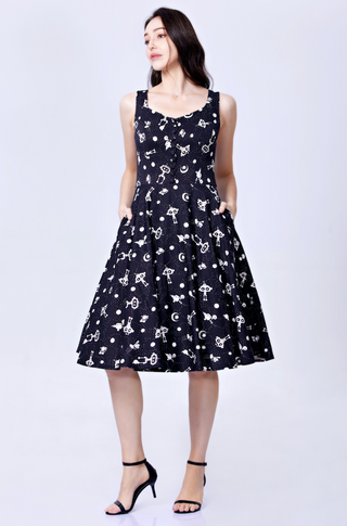 Robot Print Fit & Flare Dress