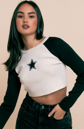 Long Sleeve Star Knit Cropped Top-FINAL SALE