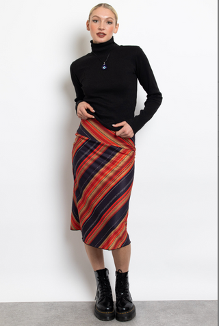 Asymmetrical Striped Midi Skirt