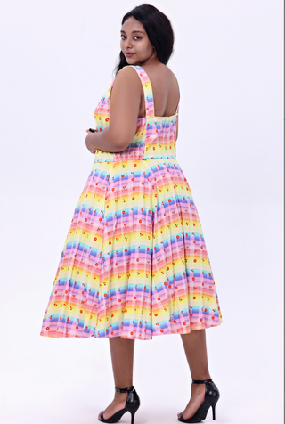 Rainbow Cherry Gingham Fit & Flare Dress-FINAL SALE