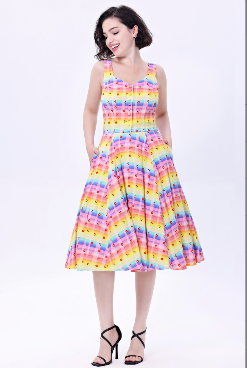 Rainbow Cherry Gingham Fit & Flare Dress-FINAL SALE S / Rainbow Rainbow Cherry Gingham Fit & Flare Dress-FINAL SALE S / Rainbow