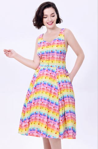 Rainbow Cherry Gingham Fit & Flare Dress-FINAL SALE