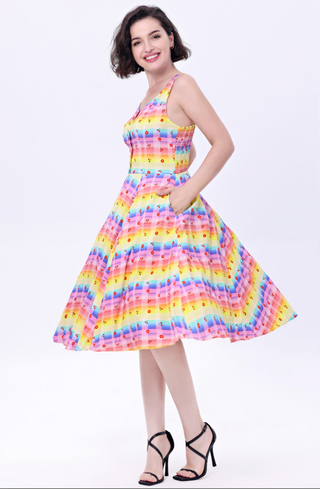 Rainbow Cherry Gingham Fit & Flare Dress-FINAL SALE