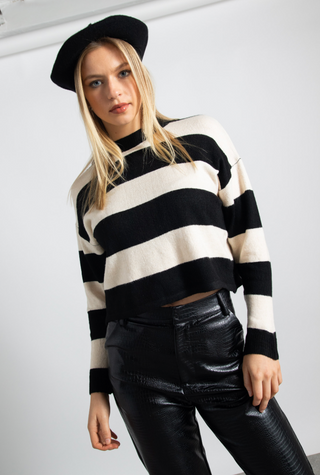 Knit Striped Boxy Crop Sweater-FINAL SALE