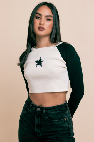 Long Sleeve Star Knit Cropped Top-FINAL SALE