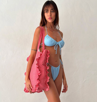 Gingham Brie Frill Tote Bag