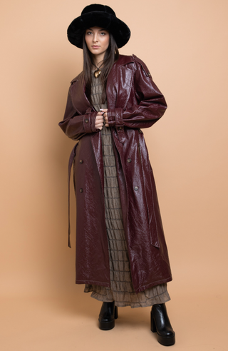 Faux Leather Trench Coat