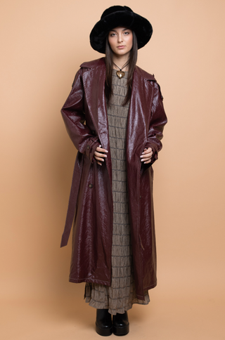 Faux Leather Trench Coat