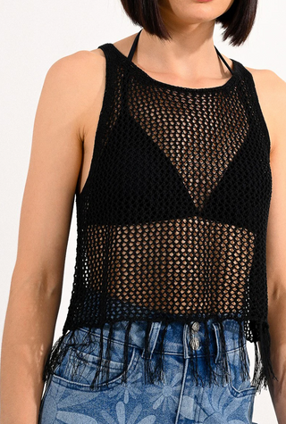 Knit Fringe Tank Vest Top