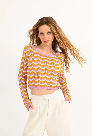 Wave Knit Cropped Sweater