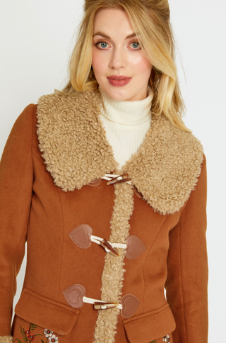 1970s Faux Fur Trimmed Lambswool Toggle Coat