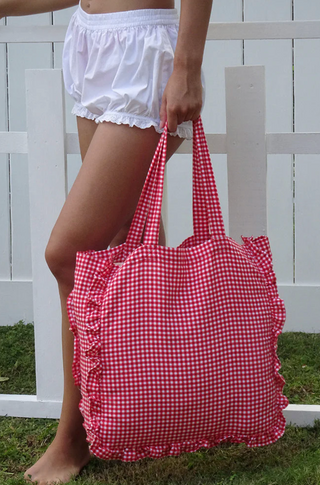 Gingham Brie Frill Tote Bag