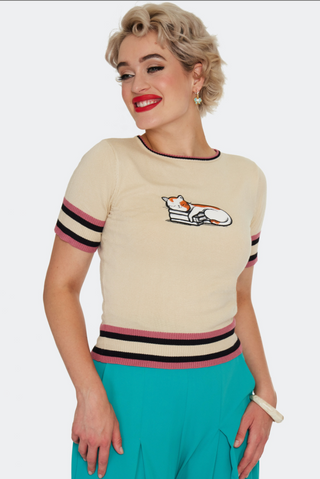 Sleepy Cat On A Book Knit Top