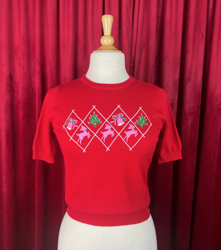 Merry Reindeer Short Sleeve Knit Top