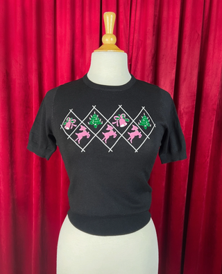 Merry Reindeer Short Sleeve Knit Top