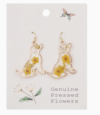 Yellow Dried Flower Dog Earrings