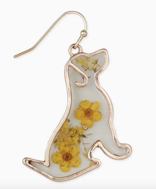 Yellow Dried Flower Dog Earrings