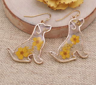 Yellow Dried Flower Dog Earrings