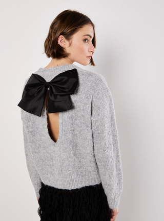 Bow Back Lurex Fuzzy Sweater
