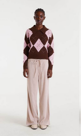 Diamond-Stitch Argyle Collar Knit Sweater