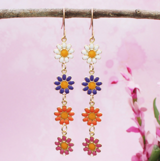 Bright Multicolor Daisy Link Dangle Earrings-FINAL SALE
