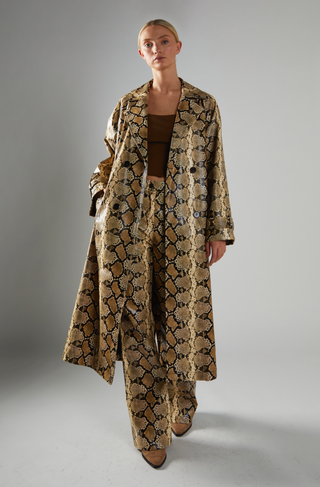 Double Breasted Snakeskin Print Trench Coat