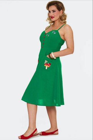 Mushroom & Moth Embroidered Flare Dress