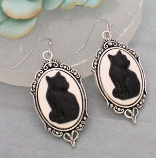 Purrfection Cat Cameo Silver Earrings