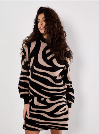 Zebra Jacquard Drop Shoulder Sweater